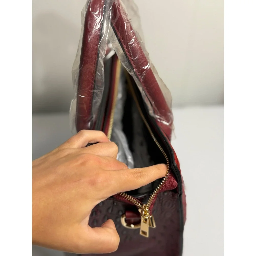 Mellow World Satchel Bag Red Ostrich Croc Embossed Vegan‎ Leather Top Handle New